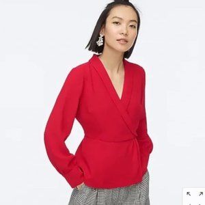NWT J.Crew Faux Wrap Red Blouse Size 0